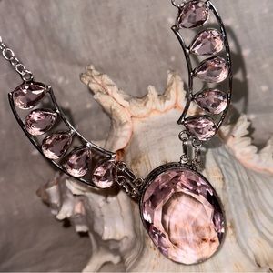 Exquisite Baby Pink Quartz + Pink Topaz statement cluster Necklace